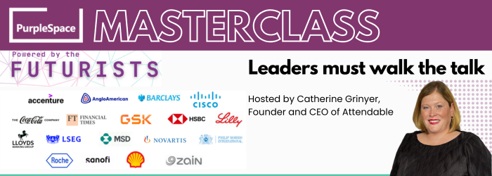 Banner reading PurpleSpace Masterclass, powered by the Futurists. Accessible Communications and Events with Catherine Grinyer